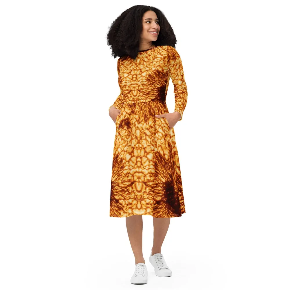 Solar Maximum DKIST Sunspot Long-Sleeve Midi Dress with Pockets