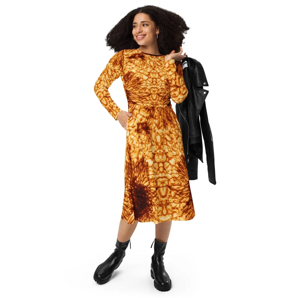 Solar Maximum DKIST Sunspot Long-Sleeve Midi Dress with Pockets