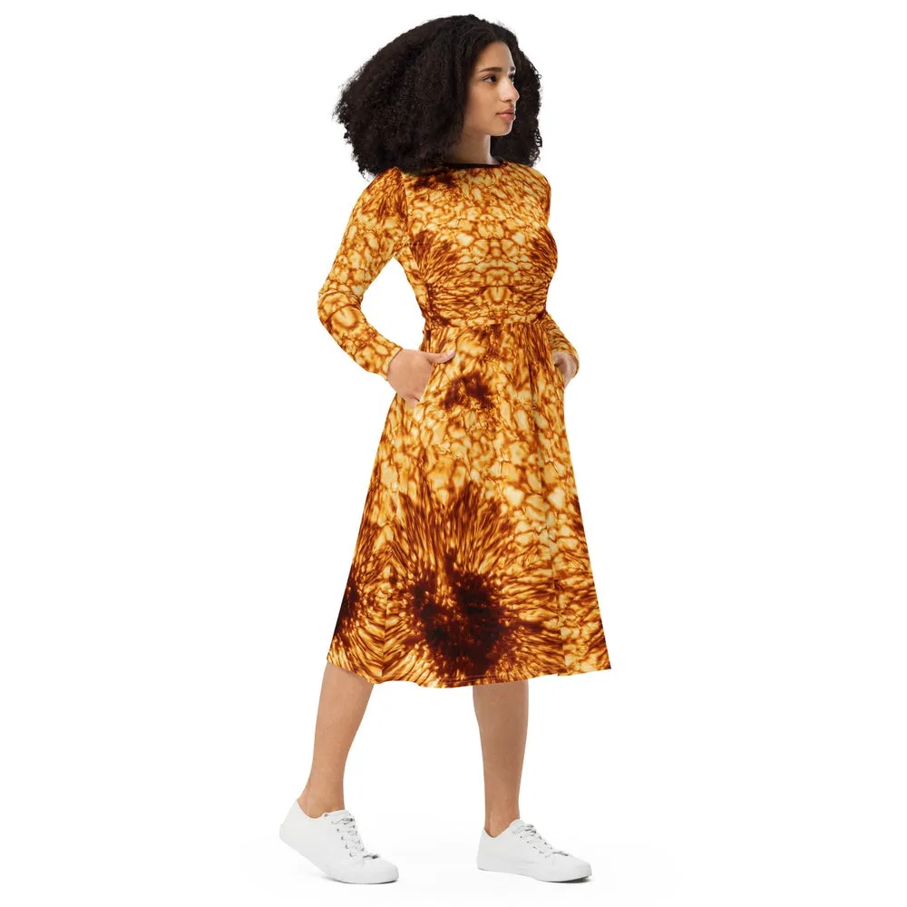Solar Maximum DKIST Sunspot Long-Sleeve Midi Dress with Pockets