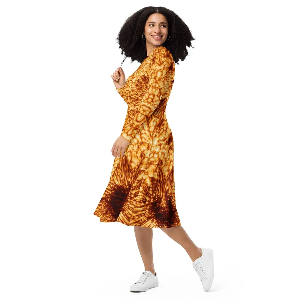 Solar Maximum DKIST Sunspot Long-Sleeve Midi Dress with Pockets